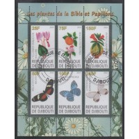 DJIBOUTI - BLOCO COM 6 SELOS - CARIMBADO - FLORA - FLORES E BORBOLETAS - 2010