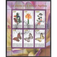 DJIBOUTI - BLOCO COM 6 SELOS - CARIMBADO - FLORA - FLORES E BORBOLETAS - 2010