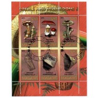 MALAWI - BLOCO COM 6 SELOS - CARIMBADO - FLORA - FÓSSEIS E COGUMELOS - 2010