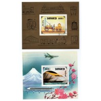 MOGÓLIA - SÉRIE COM 2 BLOCOS - TRANSPORTE - TRENS - 1998