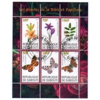 DJIBOUTI - BLOCO COM 6 SELOS - CARIMBADO - FLORA - PLANTAS E BORBOLETAS - 2010