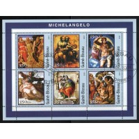 GUINÉ BISSAU - BLOCO COM 6 SELOS - CARIMBADO - ARTE - PINTURA - MICHELANGELO - 2001