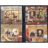 MALAWI - SÉRIE COM 3 BLOCOS - CARIMBADO - ARTE - GRANDES CIENTISTAS - 2008