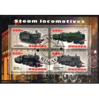 RWANDA - BLOCO COM 4 SELOS - CARIMBADO - TRANSPORTE - TRENS - 2013