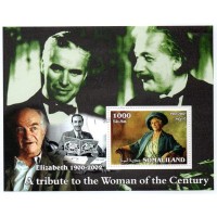 SOMALILÂNDIA - BLOCO COM 1 SELO - CARIMBADO - REALEZA - RAINHA ELIZABETH - UMA HOMENAGEM À MULHER DO SÉCULO (1900-2002)