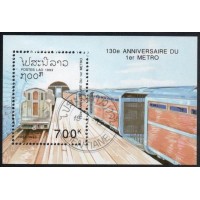 LAOS - BLOCO COM 1 SELO - CARIMBADO - TRANSPORTE - TRENS - 1993