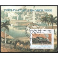 CUBA - BLOCO COM 1 SELO - CARIMBADO - TRANSPORTE - TRENS - 2000