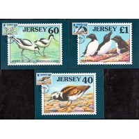 FAUNA - PÁSSAROS AQUÁTICOS - 3 MÁXIMOS POSTAIS + CARIMBO + SELO DE PÁSSAROS - JERSEY - 1998