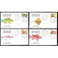FAUNA MARINHA - PEIXES DIVERSOS - 4 FDC`s - GABÃO - 1987 - ALGUNS PONTOS DE OXIDAÇÃO
