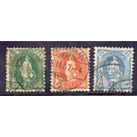SUIÇA - Y 0093+94+97 (1905-1906) HELVETIA EM PÉ: 20c, 25c, 50c - 3 SELOS DE SÉRIE DE 9 