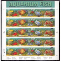 FAUNA MARINHA - PEIXES DE AQUÁRIO - FACIAL 6,60 DÓLARES - BLOCO COM 20 SELOS ADESIVOS - ESTADOS UNIDOS - 1998