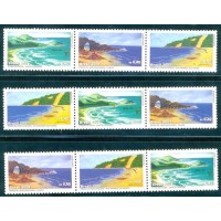 C-2387/2389 - 2001 - MINT - 3 TRÍPTICOS POSIÇÕES DIFERENTES- PRAIAS BRASILEIRAS: JERICOACOARA/CE - PONTA NEGRA/RN - PRAIA DA ROSA/SC - MUITO RAROS