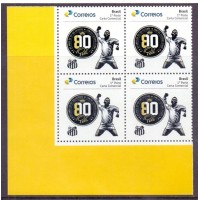 PB-175 - 2020 - MINT - QUADRA - 80 ANOS DO PELÉ, GOMADO - LOGO NOVO ECT