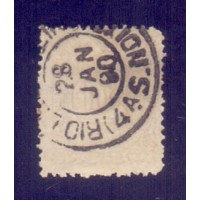 I-64 - CARIMBO RIO DE JANEIRO - 100 RÉIS - CIFRA - 4ª SESSÃO NOITE - FORMATO MENOR - 28/01/1890 