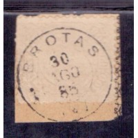 I-64 - CARIMBO BROTAS TIPO FRANCÊS - 100 RÉIS - CIFRA - SOBRE FRAGMENTO