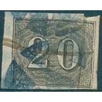 I-12 - 1850 - VERTICAL - 20 RÉIS - CARIMBADO - 3 MARGENS BOAS - INFERIOR POUCO MAIS ESTREITA - MUITO BONITO - SELO DIFICIL ASSIM