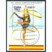 CUBA - ANO 2013 - BL.128 (1992) - OLIMPÍADAS DE VERÃO EM BARCELONA,GINÁSTICA RITMICA E ESPORTIVA,BLOCO COM CARIMBO LEVE E LIMPO