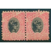 R-093M - 1899 - TIPO DE 1897 - MODIFICADOS - 100 RÉIS - VERMELHO E PRETO - DENT. 8.5-9 - NOVO - SEM GOMA - CHARNEIRA - RHM R$ 750,00 (150 UFs X R$ 5,00)