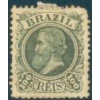 I-49 - 1881 - DOM PEDRO II - CABEÇA PEQUENA - 100 RÉIS - VERDE OLIVA ESCURO - NOVO - SEM GOMA - CHARNEIRA - RHM 1.300 UFS