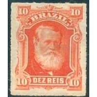 I-37 - 1877 - DOM PEDRO II - BARBA BRANCA - PERCÉ - 10 RÉIS - VERMELHO - NOVO