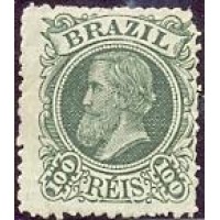 I-49 - 1881 - DOM PEDRO II - CABEÇA PEQUENA - 100 RÉIS - VERDE OLIVA ESCURO - NOVO - SEM GOMA - EXCELENTE SELO  - RHM 1.300 UFS