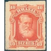 I-37 - 1877 - DOM PEDRO II - PERCÉ - BARBA BRANCA - 10 RÉIS - VERMELHO - NOVO
