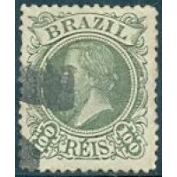 I-49 - 1881 - DOM PEDRO II - CABEÇA PEQUENA - 100 RÉIS - VERDE OLIVA ESCURO - CARIMBADO - MARCA DE CHARNEIRA