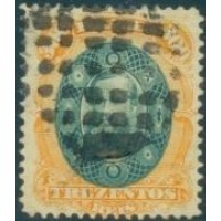 I-47 - 1878 - DOM PEDRO - AURIVERDE - 300 RÉIS - VERDE/AMARELO - LINDO CARIMBO MUDO