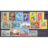 GHANA - Y 278/92 (1967) - TEMAS DIVERSOS - FAUNA,FLORA,ARTE,NAVIO,PONTE,ETC - SÉRIE 15 SELOS NOVOS COM LEVES PONTOS DE FERRUGEM E ALGUNS SELOS 