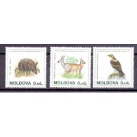 MOLDÁVIA - Y 0129/131 (1995) FAUNA: ANO EUROPEU DA CONSERVAÇÃO DA NATUREZA - FALCÃO - VEADOS - TOPEIRA - SÉRIE 3 SELOS MINT