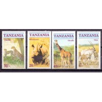 TANZANIA Y 285/88 (1986) FAUNA EM EXTINÇÃO (ONYX, GIRAFA, RINOCERONTE, GHEPARDO) SÉRIE DE 4 SELOS MINT 