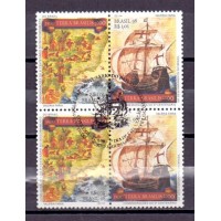 C-2079/2080 -1998 - PROPAGANDA DA COMEMORAÇÃO DO 5° CENTENÁRIO DO DESCOBRIMENTO DO BRASILNO ANO 2000 MAPA DA PARTE DO BRASIL PERTENCENTE A PORTUGUAL - QUADRA - CARIMBO CBC - GOMADA - RHM 48 UFS