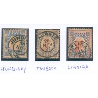 R-079 - CARIMBADO - ALEGORIA DA REPÚBLICA - TINTUREIRO – 3 LINDOS SELOS COM CARIMBOS BEM APLICADOS – JUNDIAÍ, TAUBATÉ E LIMEIRA 