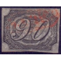 I-07D - CARIMBADO - SEM GOMA - INCLINADO - 90 RÉIS - TIPO IIa – 4 MARGENS  – PEQUENO REPARO BEM FEITO