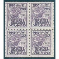 C-0157A - QUADRA - MINT - GOMADA - MUITO BONITA - 1940 - DECÊNIO DO GOVERNO DE GETÚLIO VARGAS - FILIGRANA "M" - RHM R$ 7.000,00 (1.400 UFS X R$ 5,00)