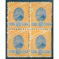 R-108 - 1905/06 - FILIGRANA INDISTINTA - 20 RÉIS - LARANJA E AZUL - QUADRA - NOVA - GOMADA - CHARNEIRA - RHM 140 UFS
