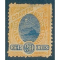 R-082 - 1894 - MADRUGADA REPUBLICANA - 20 RÉIS - LARANJA AVERMELHADO E AZUL - NOVO - SEM GOMA - CHARNEIRA - DOBRA FORTE NA DIAGONAL - LINDA COR - RHM  R$ 35,00 ( 6 UFs X 5,00) 