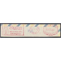 FRANQUIA MECÂNICA SOBRE TIRA DE ENVELOPE "SUITA-ADOCE SUA VIDA SEM ENGORDAR" CARIMBO DATADOR 24-1-75 - BONITA PEÇA PARA EXPOR!!!