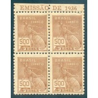 R-304- 1936/1940 - VOVÓ - FILIGRANA CORREIO BRASIL (N) - CORREINHO - 1000 RÉIS - MERCÚRIO E GLOBO - TURQUESA - QUADRA - NOVA - GOMADA - RHM R$ 120,00 ( 24 UFs X R$ 5,00)