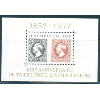LUXEMBURGO BLOCO - Y B-10 (1977) SELO SOBRE SELO - 125º ANIVERSÁRIO DOS PRIMEIROS SELOS DE LUXEMBURGO - REPRODUÇÃO DOS SELOS - BLOCO MINT