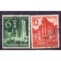 ALEMANHA REICH - Y 652/653 (1939) RETORNO DE DANZIG - IGREJA E EDIFICIO DO PORTO - SÉRIE 2 SELOS USADOS