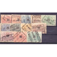 BELGICA - Y 15/27 (1895/1902) - BILINGUE - COM NUMEROS EM PRETO (BRANCO PARA 1 f. E 2 f.) - SÉRIE 13 SELOS USADOS