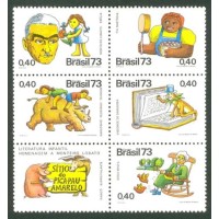 C-0806/810 -1973 - HOMENAGEM A MONTEIRO LOBATO (1882-1948) - BLOCO DE 5 + ETIQUETA - RHM R$ 30,00 (6 UFS X R$ 5,00)