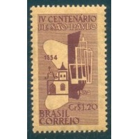 C-0328B - 1954 - 4º CENTENÁRIO DA CIDADE DE SÃO PAULO - 3ª TIRAGEM - PAPEL PALHA - 2ª COLUNA - NOVO - GOMADO