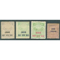 R-125/128 - 1898 - SELOS "JORNAIS" DE 1980 SOBRESTAPMADOS - DENTEAÇÃO 13 (125) E 11 (126/8) - SÉRIE COMPLETA - NOVA - SEM GOMA - RHM R$ 705,00 (141 UFs X 5,00)