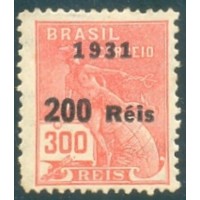 R-346 - 1931 - SELOS DE 1928/30 (VOVÓ) COM VALOR REDUZIDO E NOVA DATA(1931) - SOBRECARGA PRETA - FILIGRANA "H" - 200/300 RÉIS - MERCÚRIO E GLOBO - NOVO - GOMADO - CHARNEIRA - LINDO SELO! RHM R$ 37,50 (7,50 UFs X R$ 5,00)