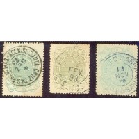 R-070ab - 1890/1894 - CONJUNTO 3 SELOS CARIMBADOS - 3 CORES - CRUZEIRO 500 RÉIS - 1 SELO CARIMBO SANTA CRUZ DOS PALMEIRAS - CHARNEIRA - PONTOS DE OXIDAÇÃO - RHM  R$ 185,00 (37 UFS X R$ 5,00)