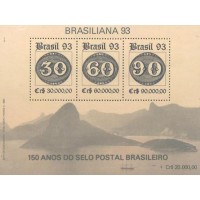BL-095 - MINT (EMITIDO SEM GOMA) - 1993 - 150 ANOS DO SELO POSTAL BRASILEIRO (OLHOS DE BOI) - RHM 45 UFS
