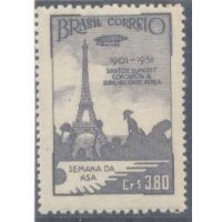 C-0271 - 1951 - MINT - CINQUENTENÁRIO DA PROVA DE DIRIGIBILIDADE POR SANTOS DUMONT E SEMANA DA ASA - TORRE EIFFEL - GOMADO