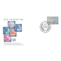 ONU NEW YORK - 1985 - SÉRIE CORRENTE - $3 PINCEL PINTADO O EMBLEMA DA ONU - SOBRE FDC ILUSTRADO - Y 0437